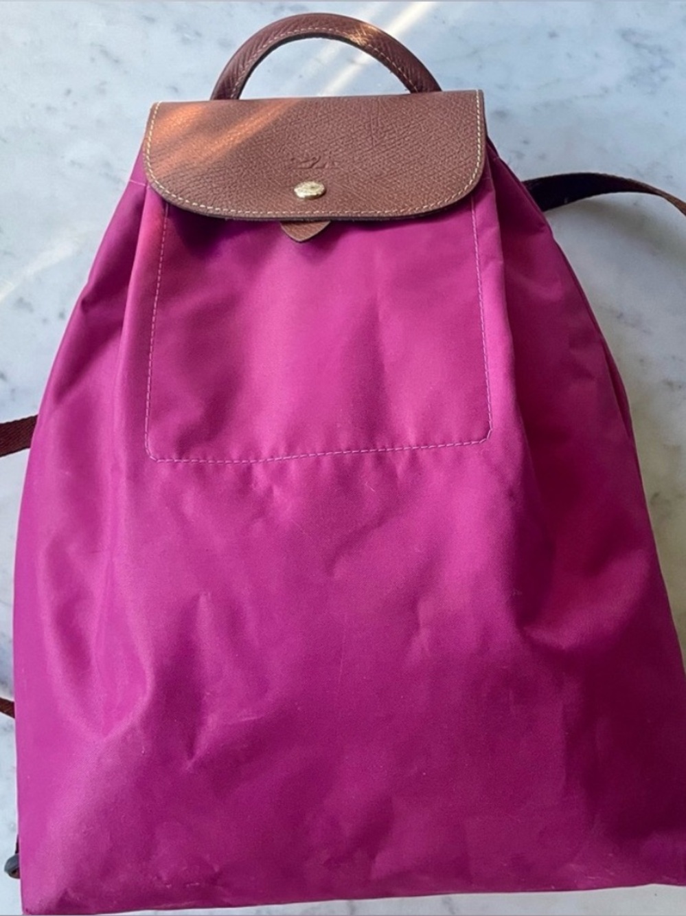 Longchamp les pliage sac a dos backpack, VTG, dark pink, GUC, some wear